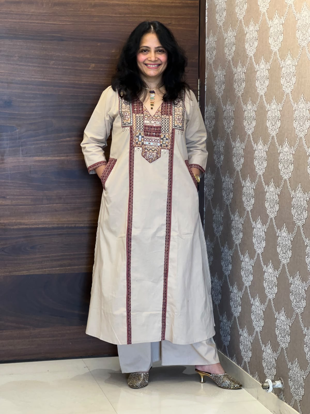 Ivory Colour Dabu Cotton Dupatta Set