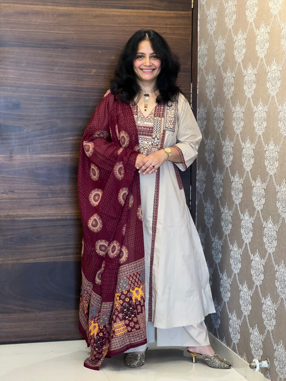 Ivory Colour Dabu Cotton Dupatta Set