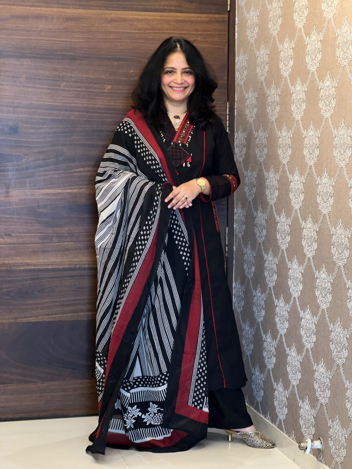 Black Colour Dabu Cotton Dupatta Set
