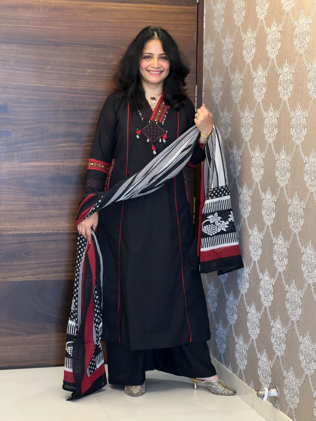 Black Colour Dabu Cotton Dupatta Set