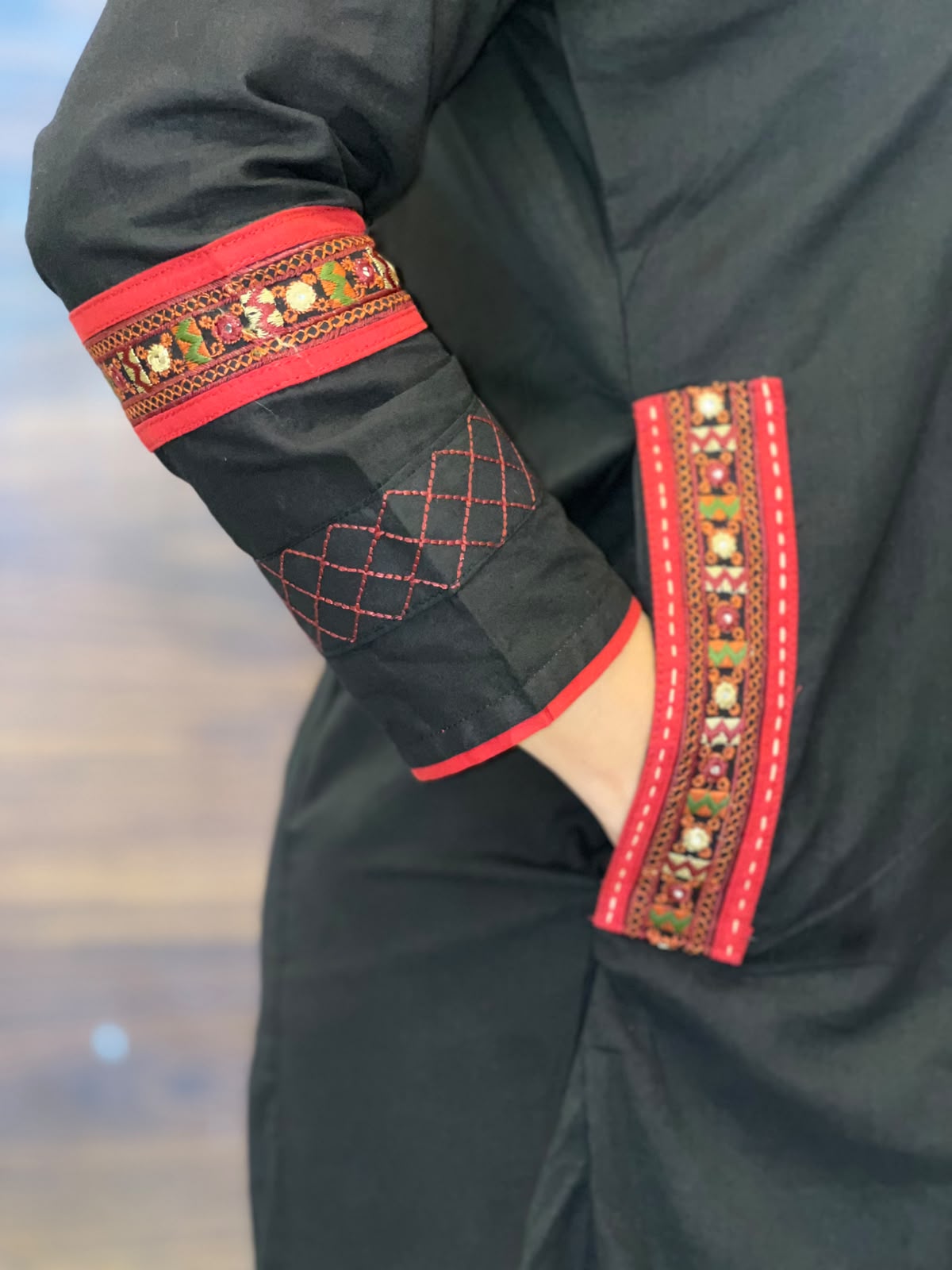 Black Colour Dabu Cotton Dupatta Set