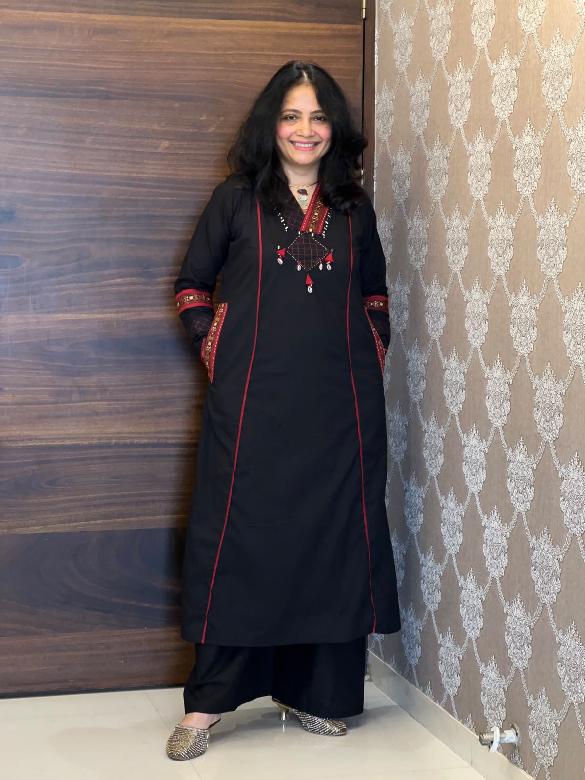Black Colour Dabu Cotton Dupatta Set