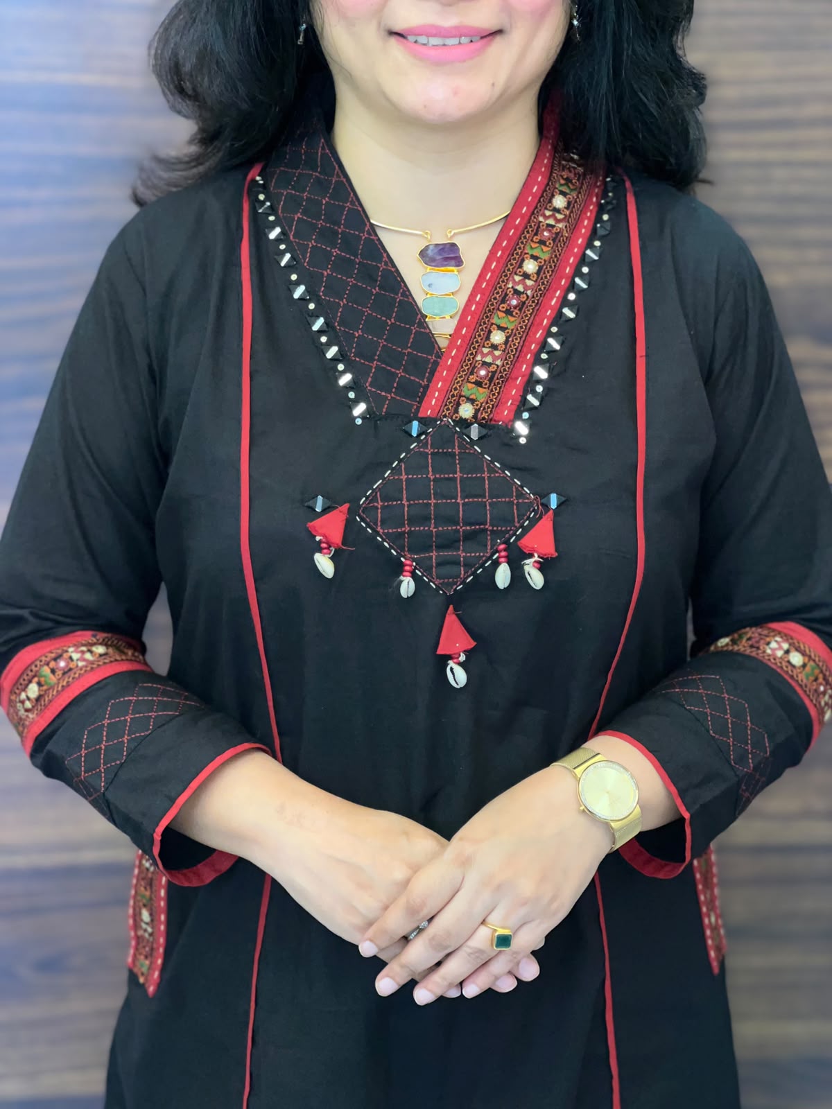 Black Colour Dabu Cotton Dupatta Set