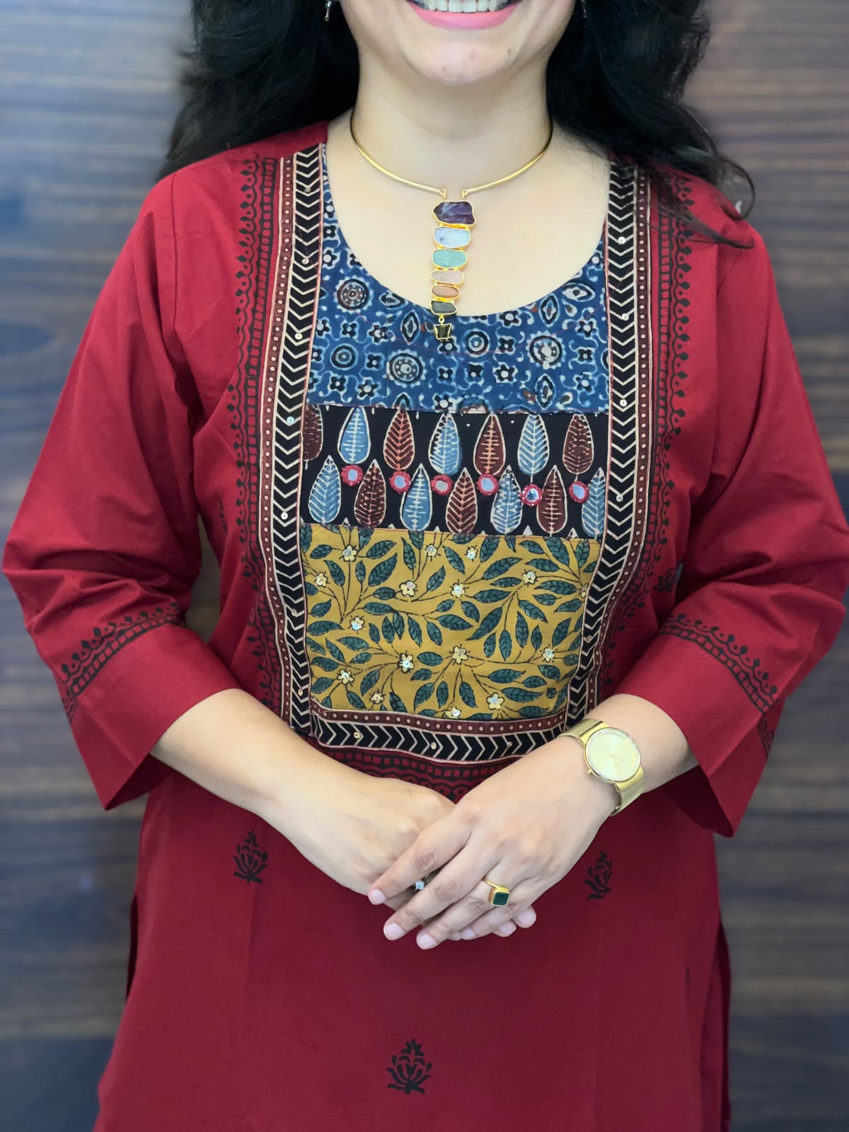 Maroon Color Ajrakh Patch Work Dabu Cotton Dupatta Set