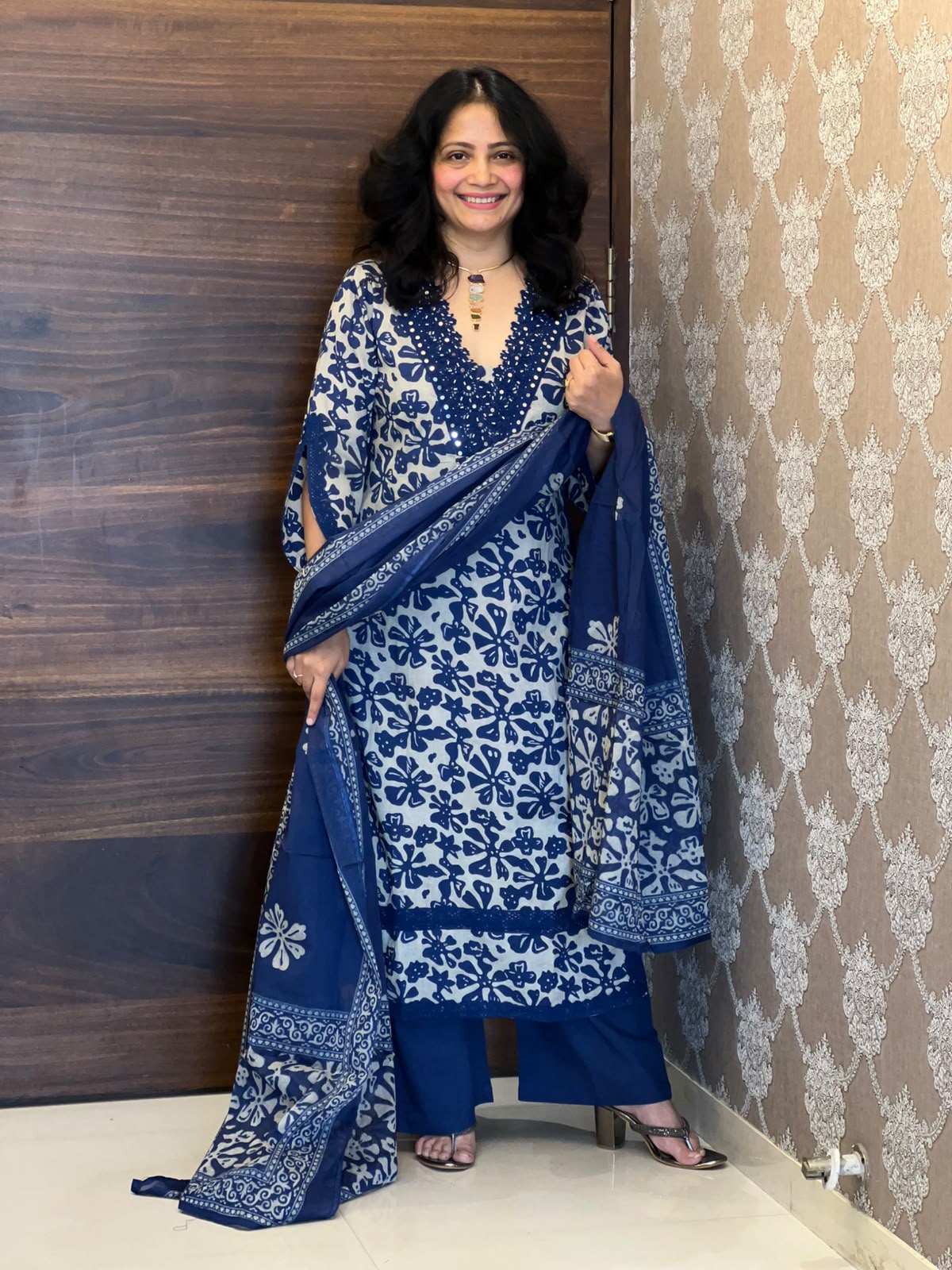 BlueColour Printed Pure Cotton Dupatta Set