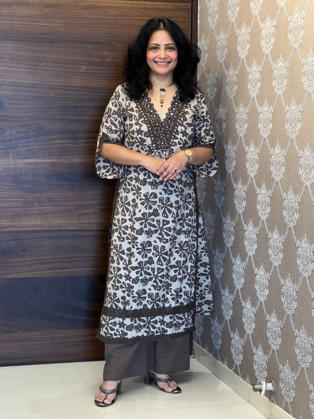 Brown Colour Printed Pure Cotton Dupatta Set