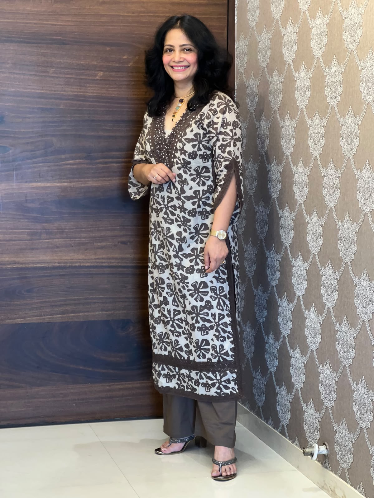 Brown Colour Printed Pure Cotton Dupatta Set