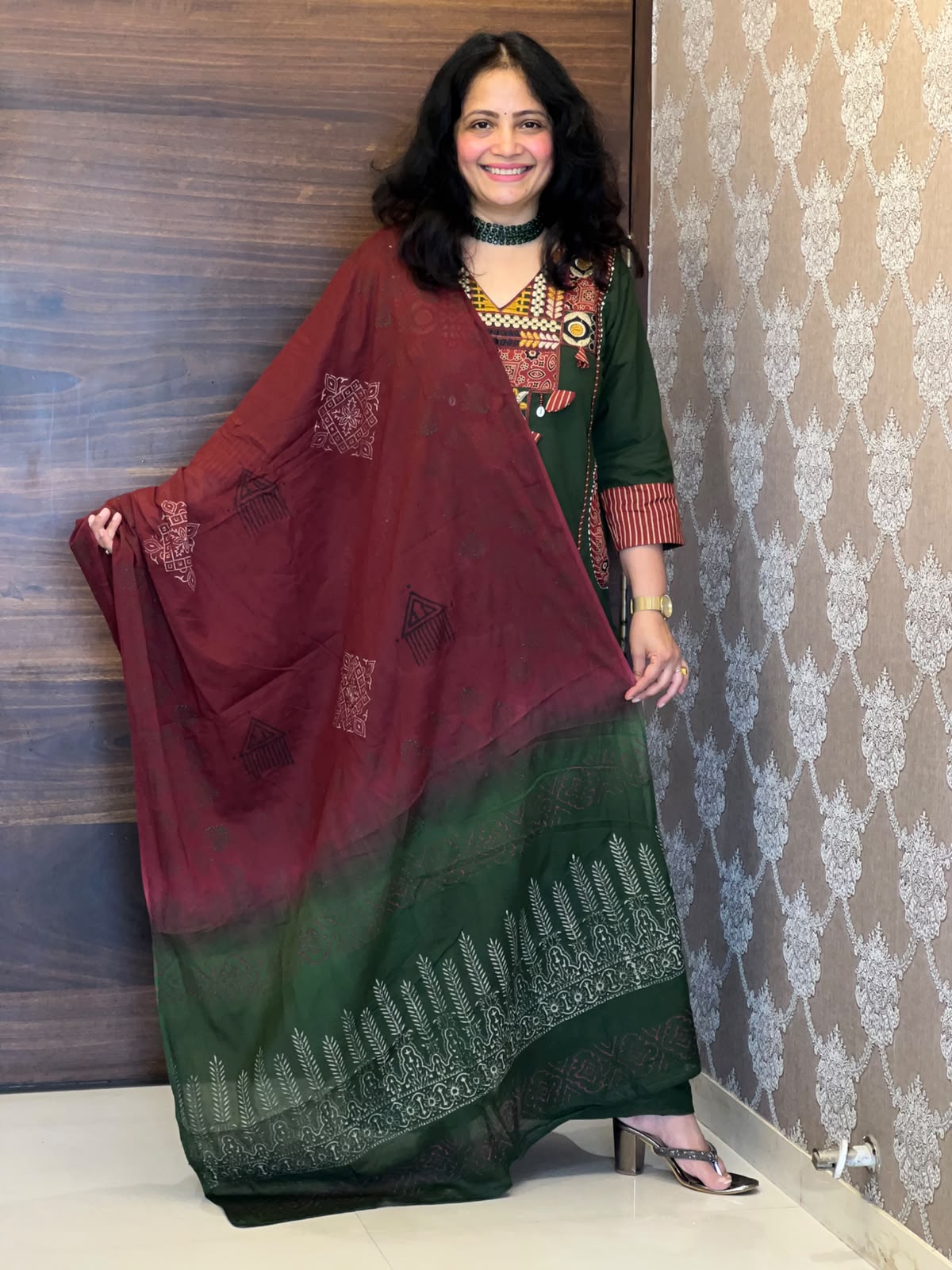 Green Colour Pure Cotton Dupatta Set