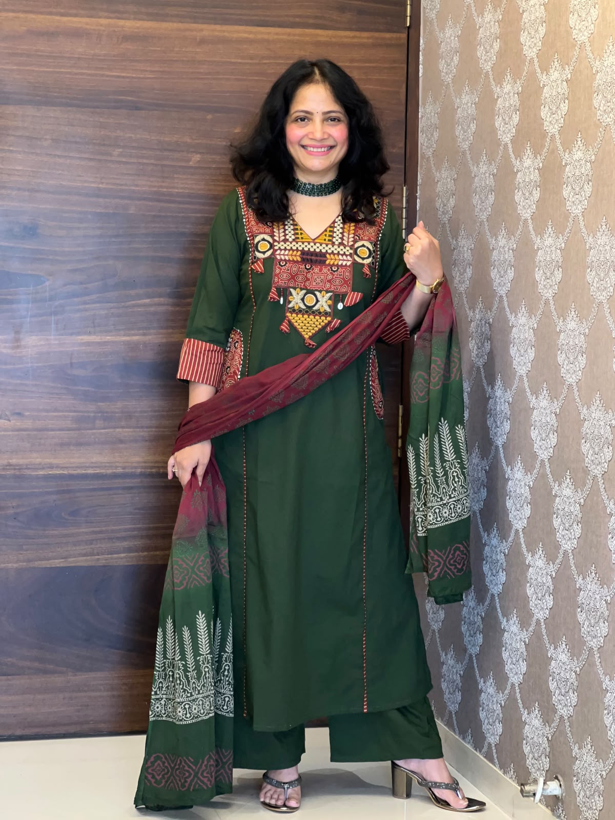 Green Colour Pure Cotton Dupatta Set