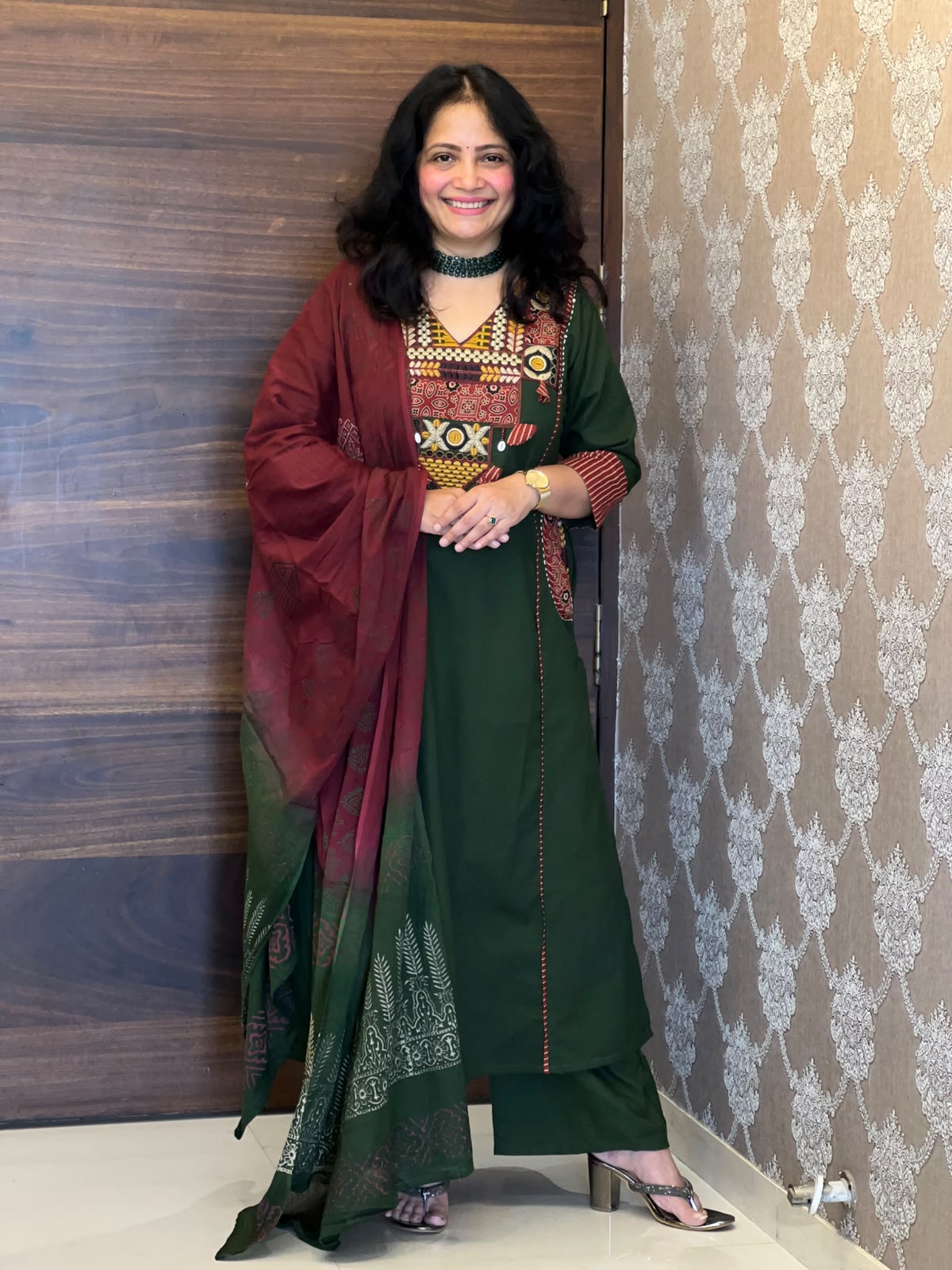 Green Colour Pure Cotton Dupatta Set