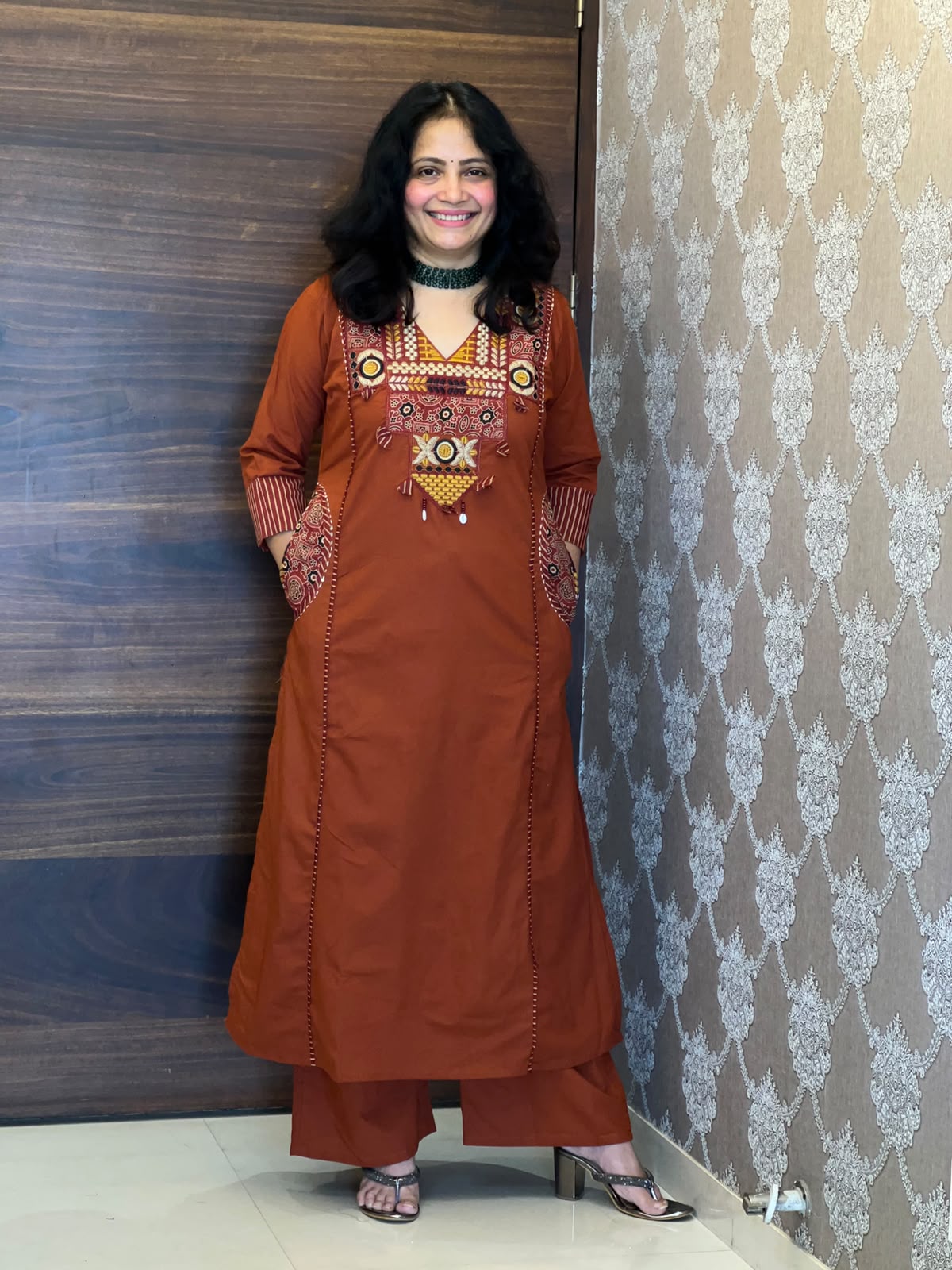 Brick Orange Colour Pure Cotton Dupatta Set