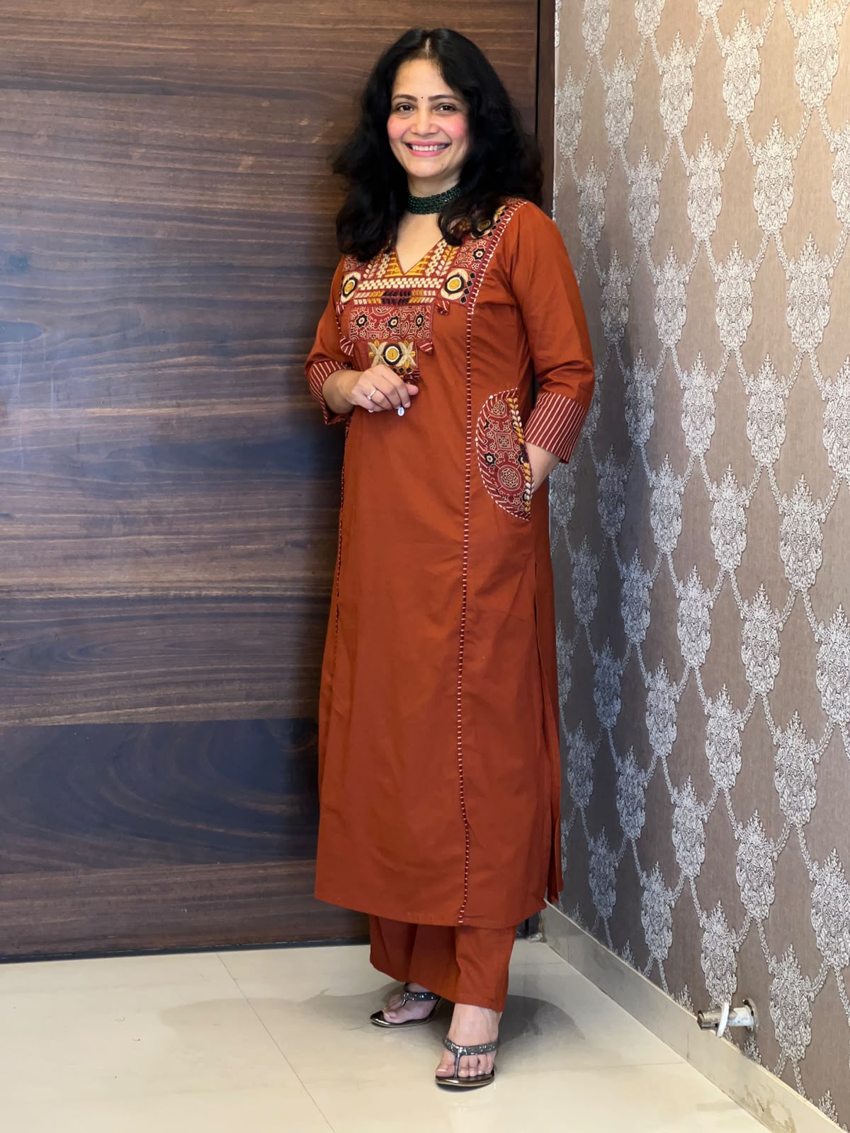 Brick Orange Colour Pure Cotton Dupatta Set