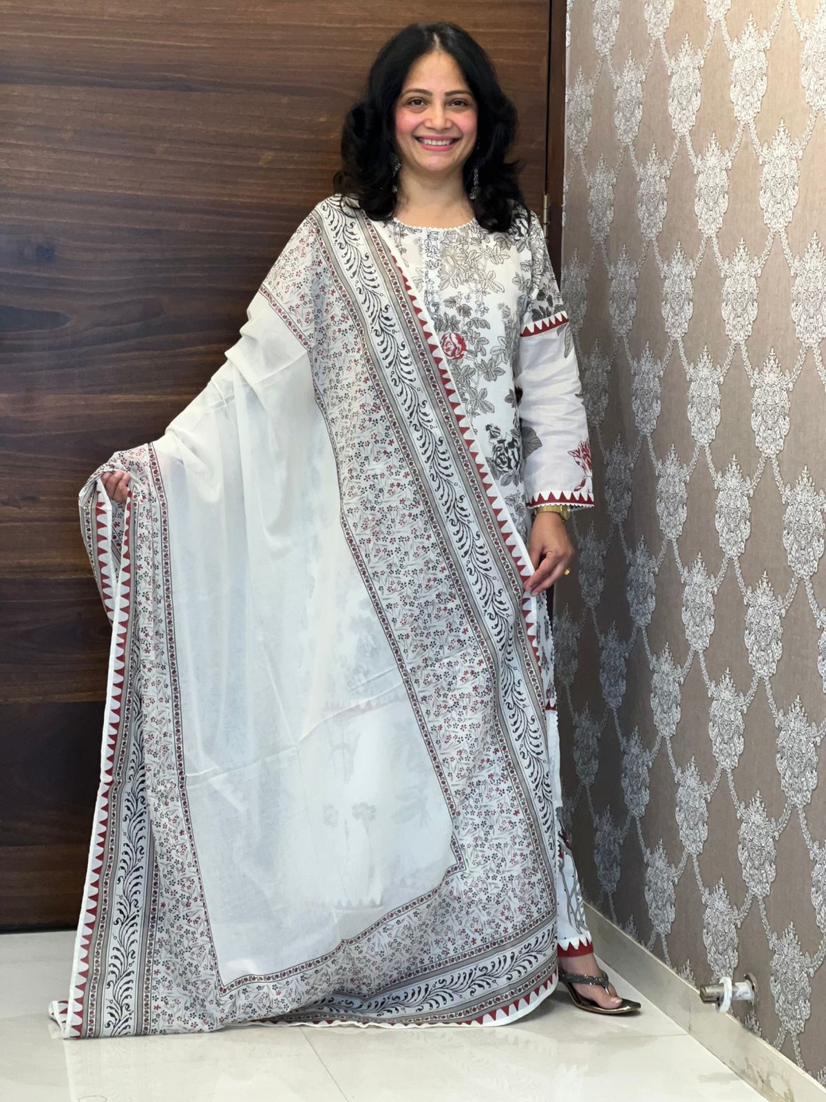 Black & White Pure Cotton Dupatta Set