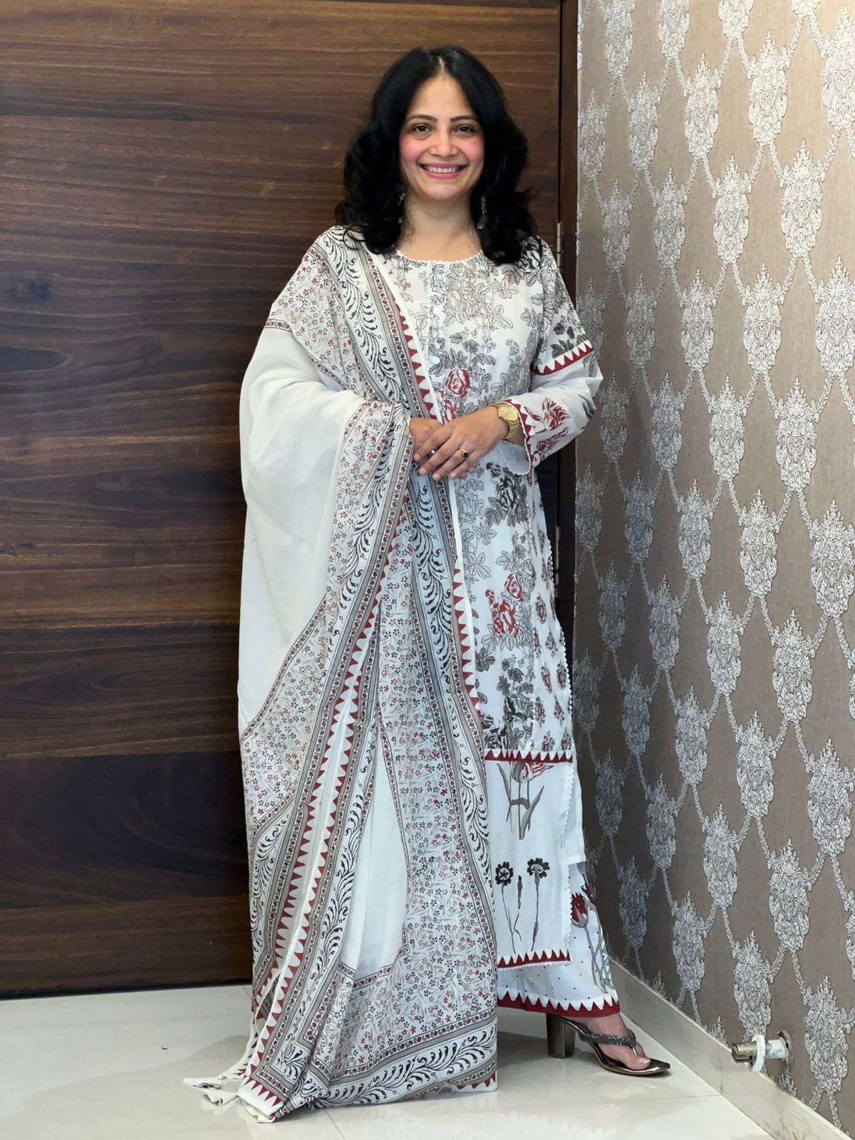 Black & White Pure Cotton Dupatta Set