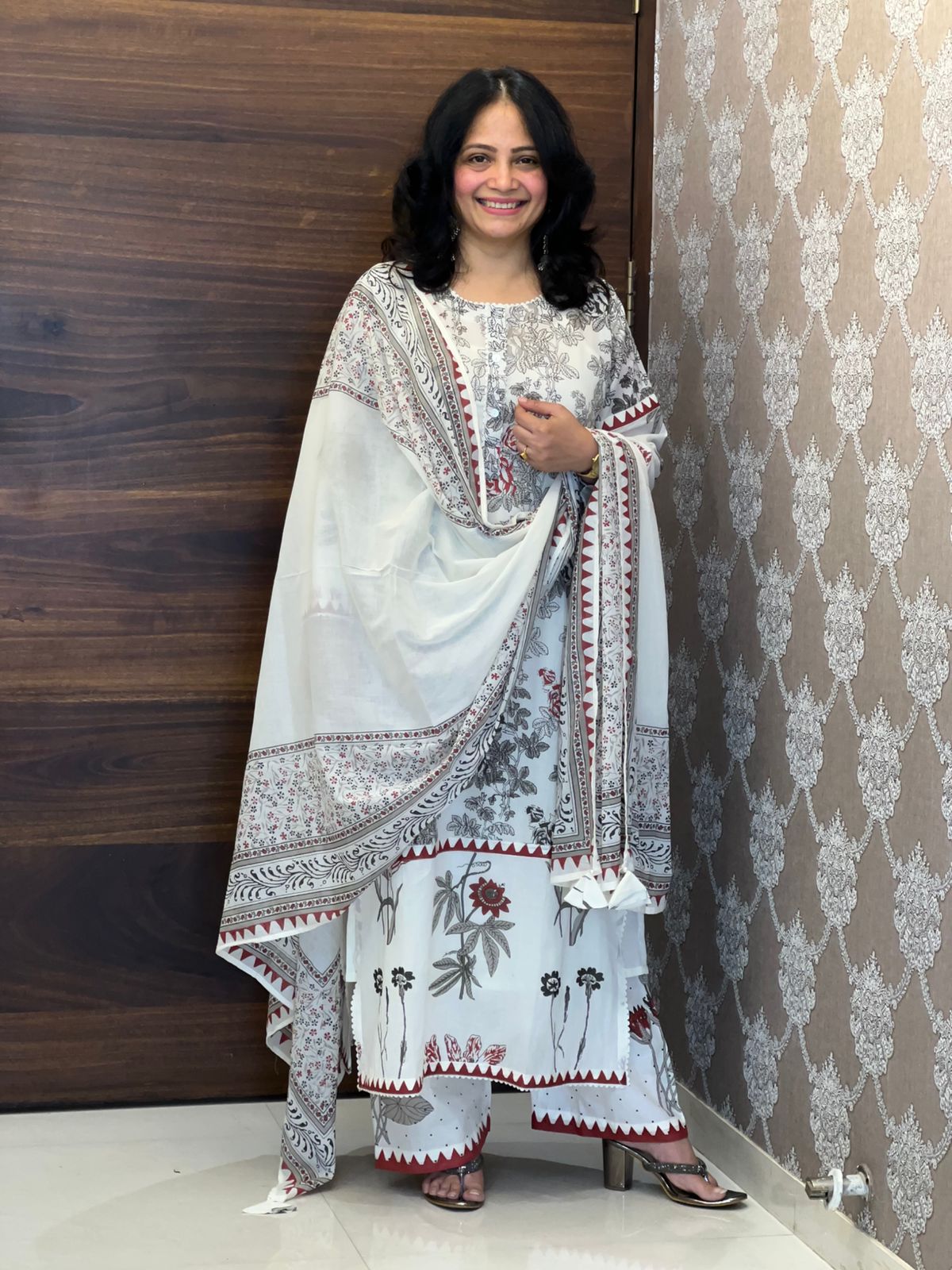 Black & White Pure Cotton Dupatta Set
