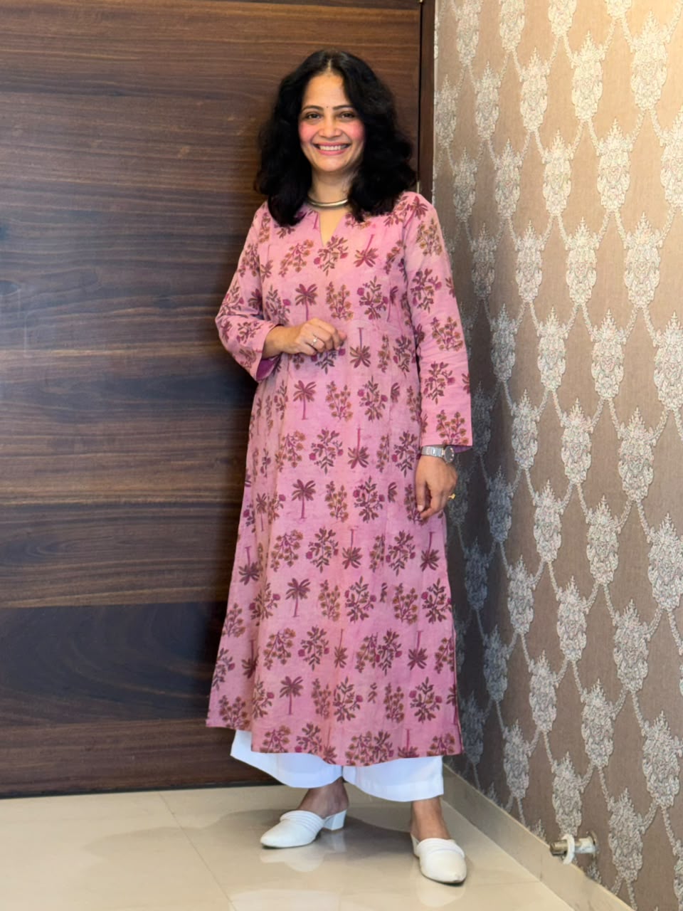 Pink Color Vanaspati Hand Block Print Pure Cotton A Line Kurti