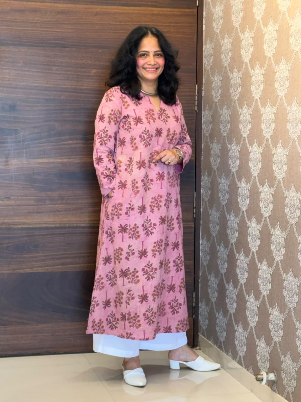 Pink Color Vanaspati Hand Block Print Pure Cotton A Line Kurti