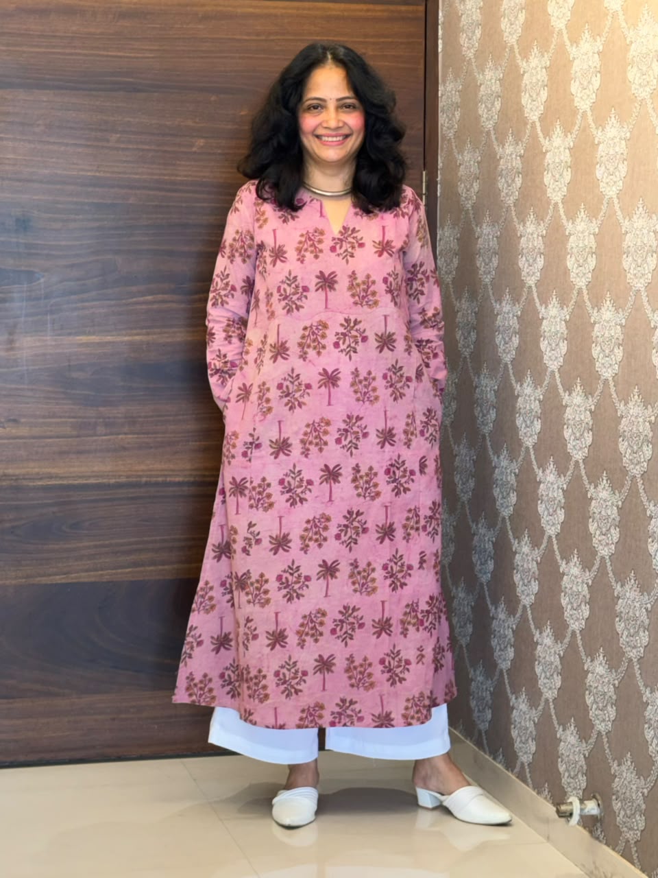 Pink Color Vanaspati Hand Block Print Pure Cotton A Line Kurti