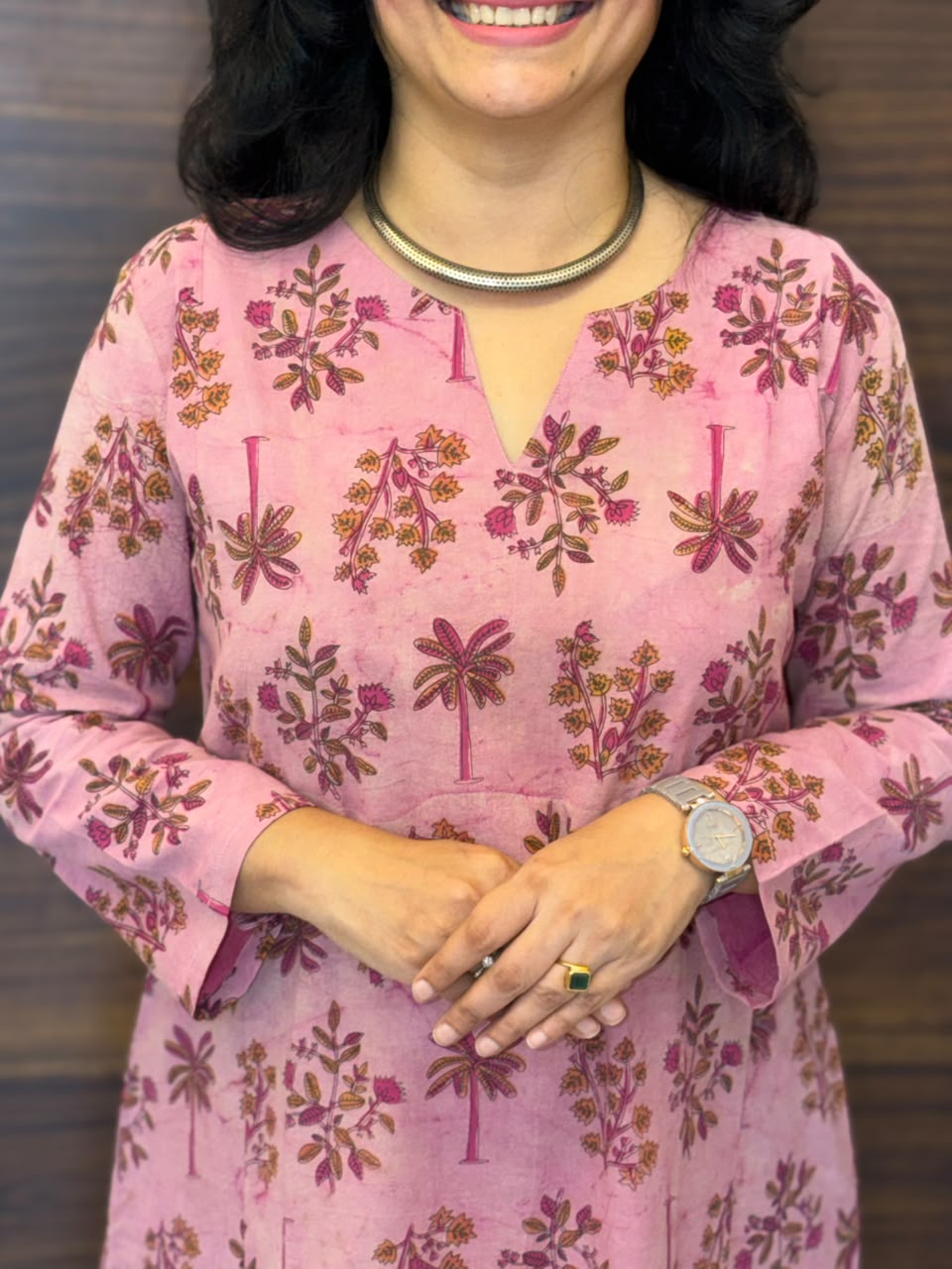 Pink Color Vanaspati Hand Block Print Pure Cotton A Line Kurti