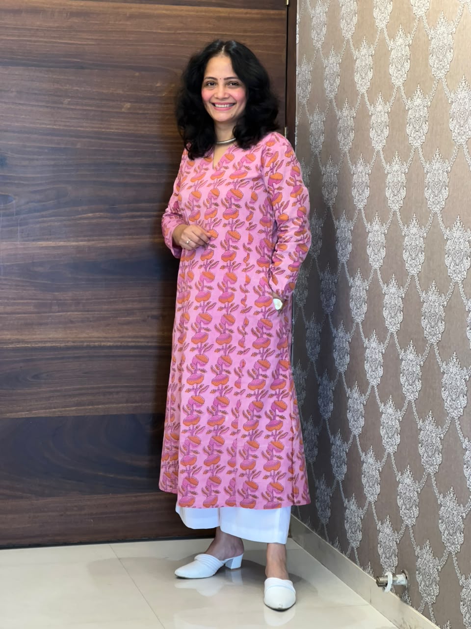Pink Color Vanaspati Hand Block Print Pure Cotton A Line Kurti-Print 2