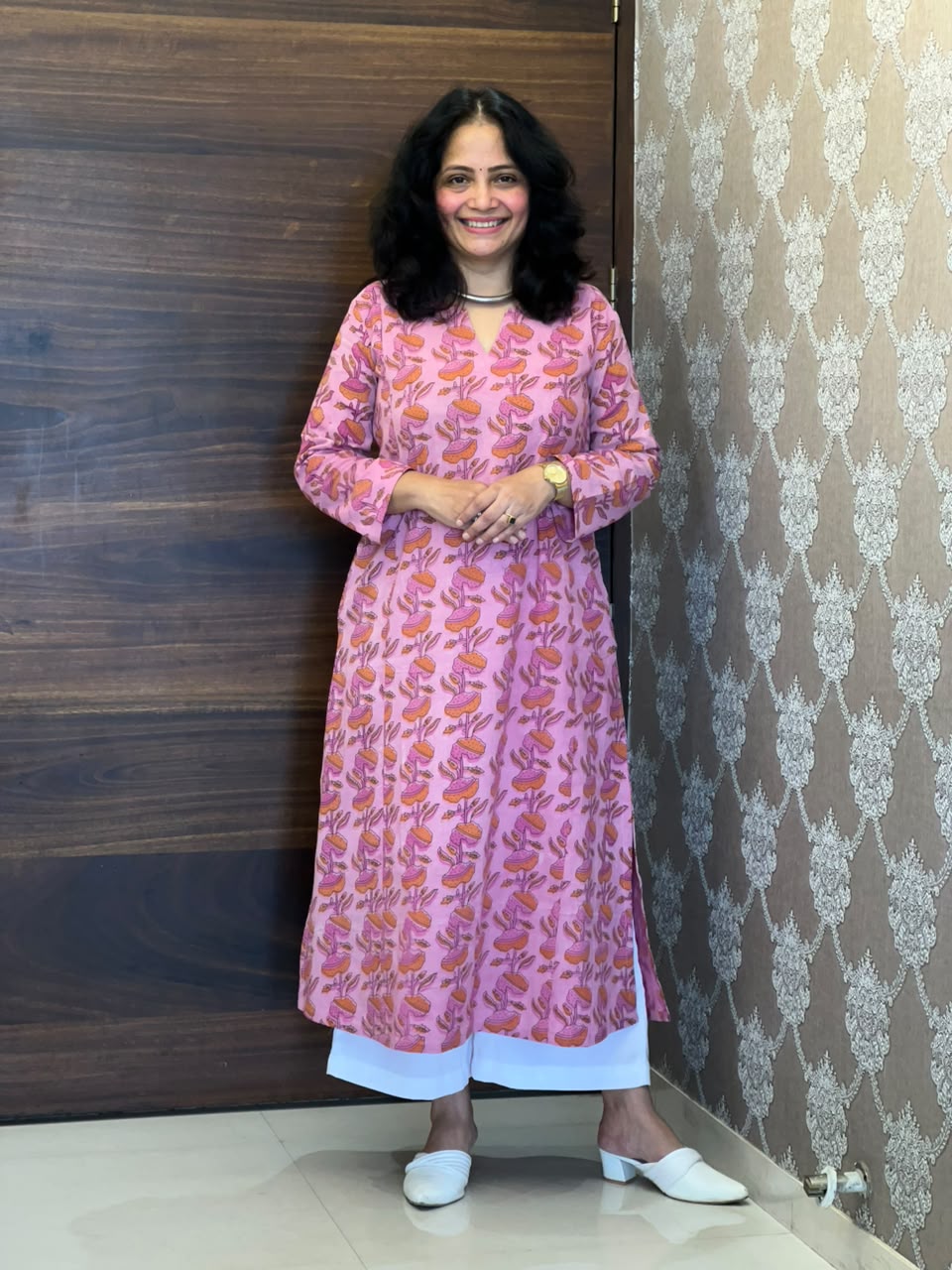 Pink Color Vanaspati Hand Block Print Pure Cotton A Line Kurti-Print 2