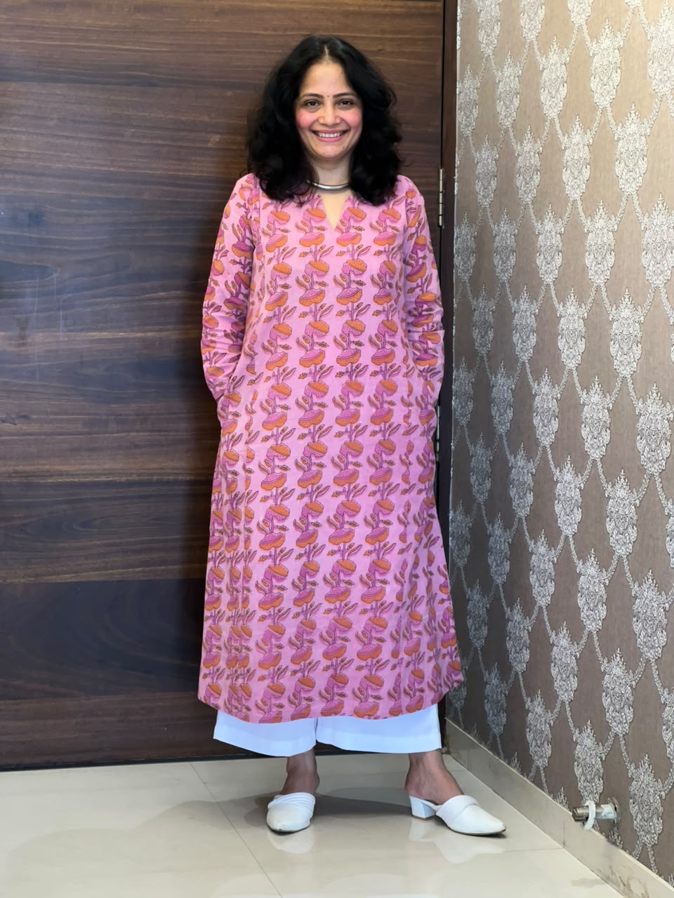 Pink Color Vanaspati Hand Block Print Pure Cotton A Line Kurti-Print 2