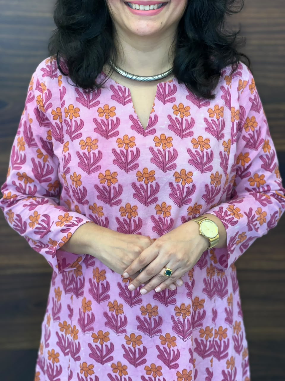 Pink Color Vanaspati Hand Block Print Pure Cotton A Line Kurti-Print 3