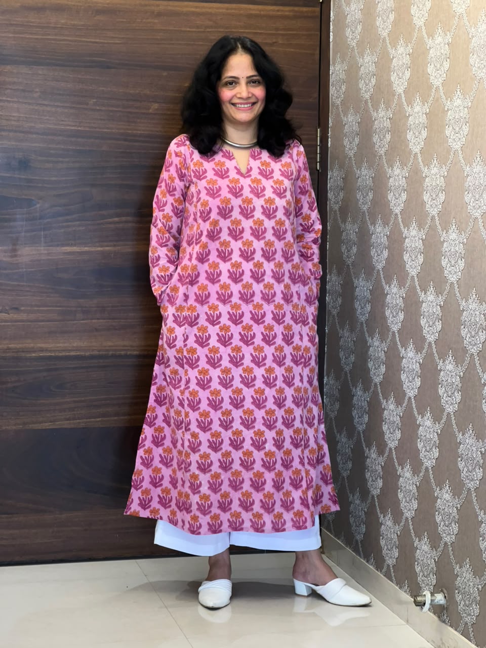 Pink Color Vanaspati Hand Block Print Pure Cotton A Line Kurti-Print 3