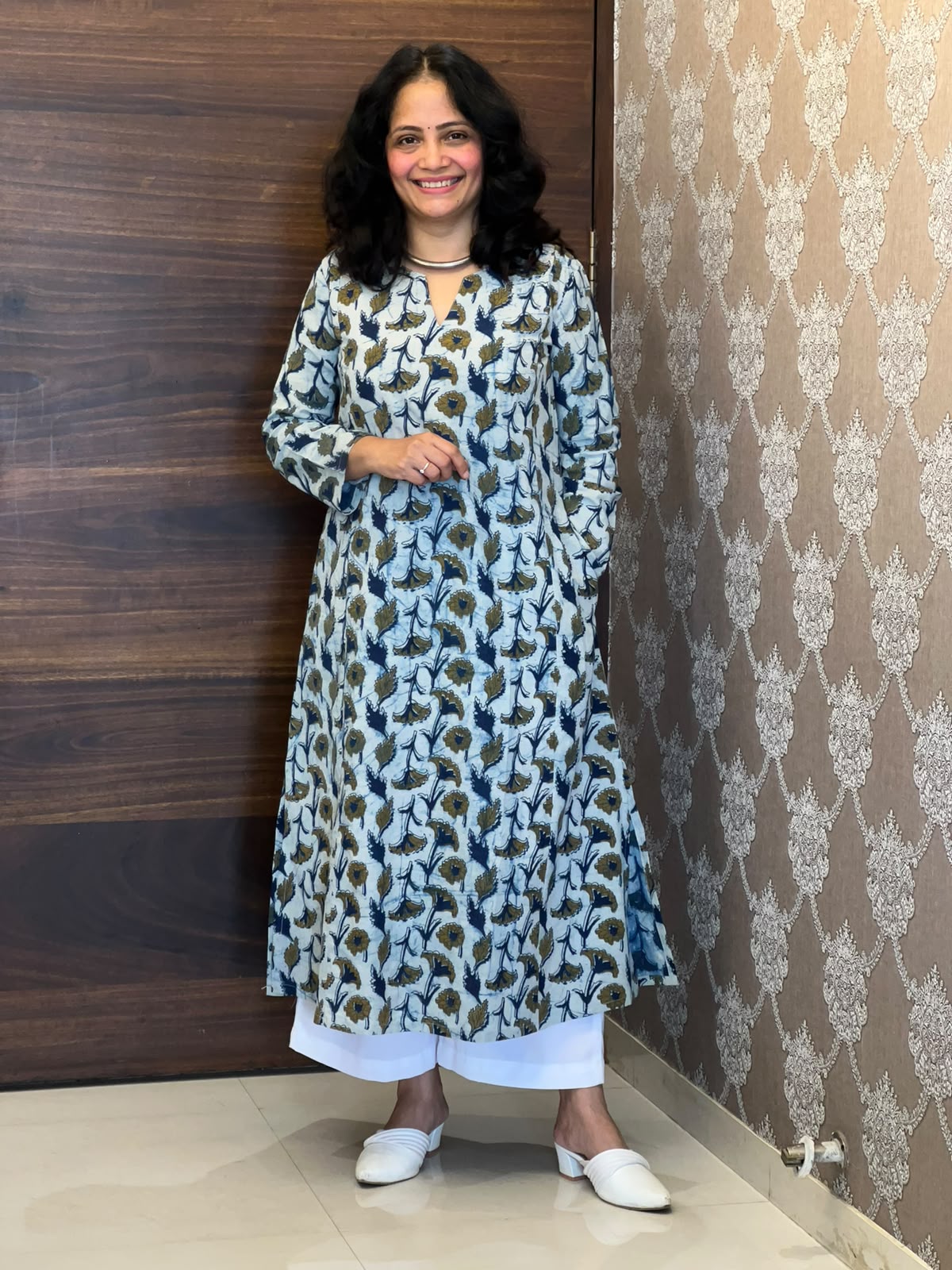 Indigo Color Vanaspati Hand Block Print Pure Cotton A Line Kurti