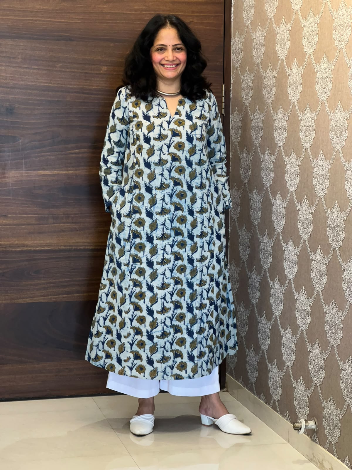 Indigo Color Vanaspati Hand Block Print Pure Cotton A Line Kurti