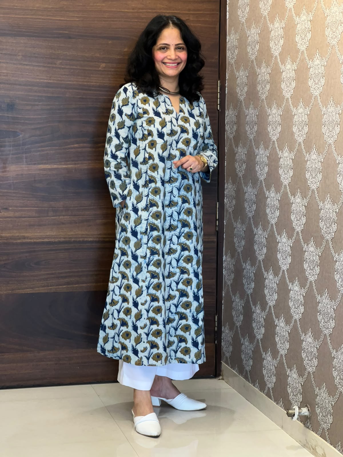 Indigo Color Vanaspati Hand Block Print Pure Cotton A Line Kurti