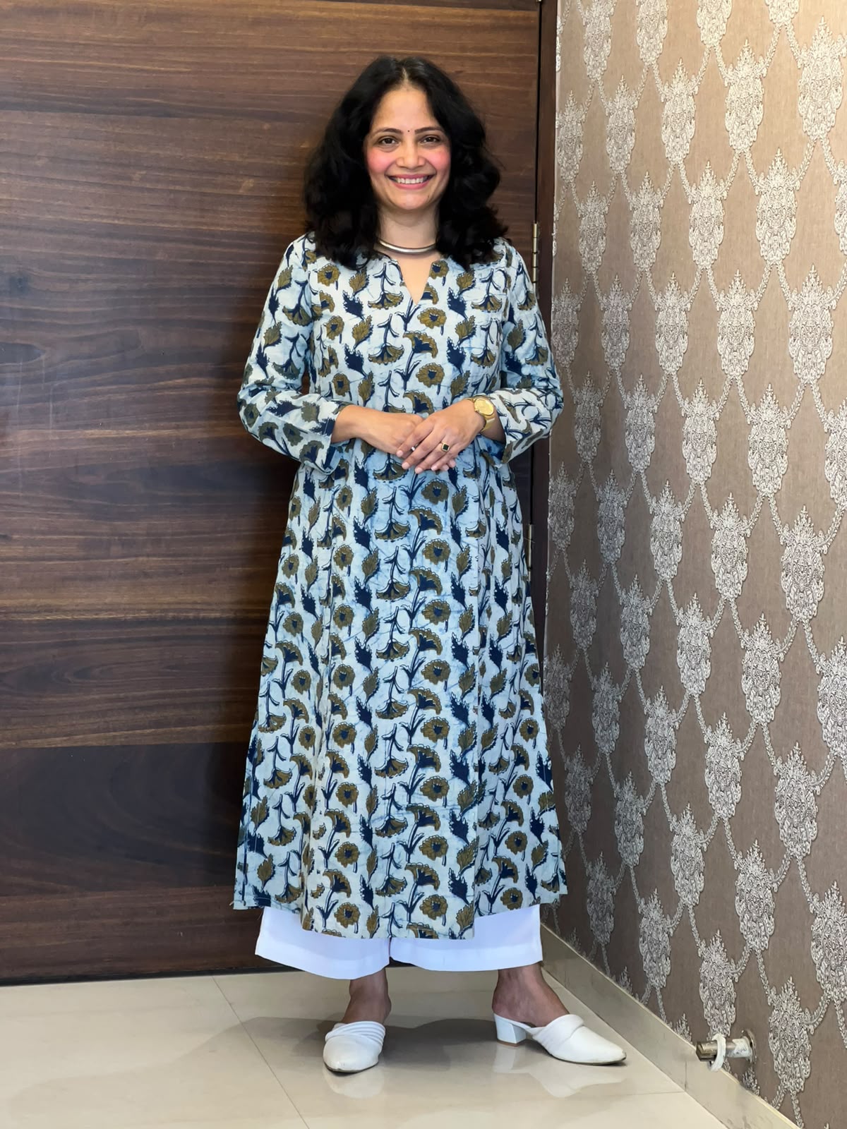 Indigo Color Vanaspati Hand Block Print Pure Cotton A Line Kurti
