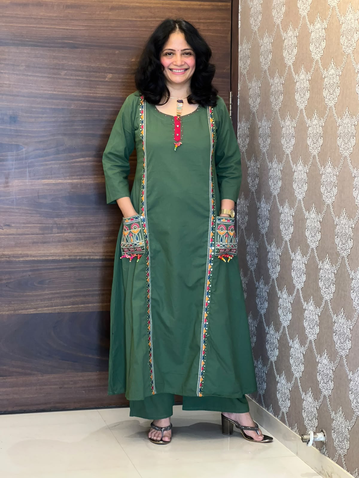 Forest Green Colour Pure Cotton Dupatta Set