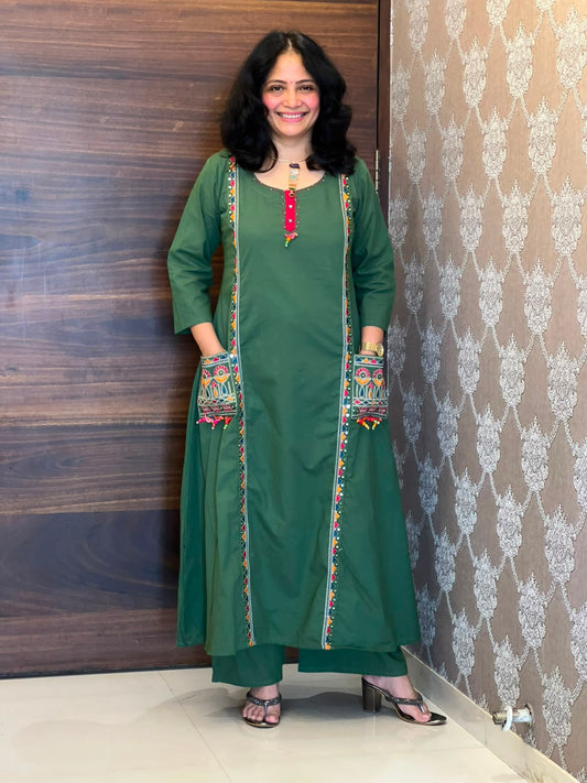 Forest Green Colour Pure Cotton Dupatta Set