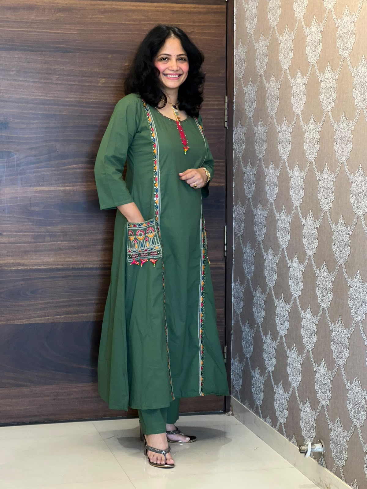 Forest Green Colour Pure Cotton Dupatta Set