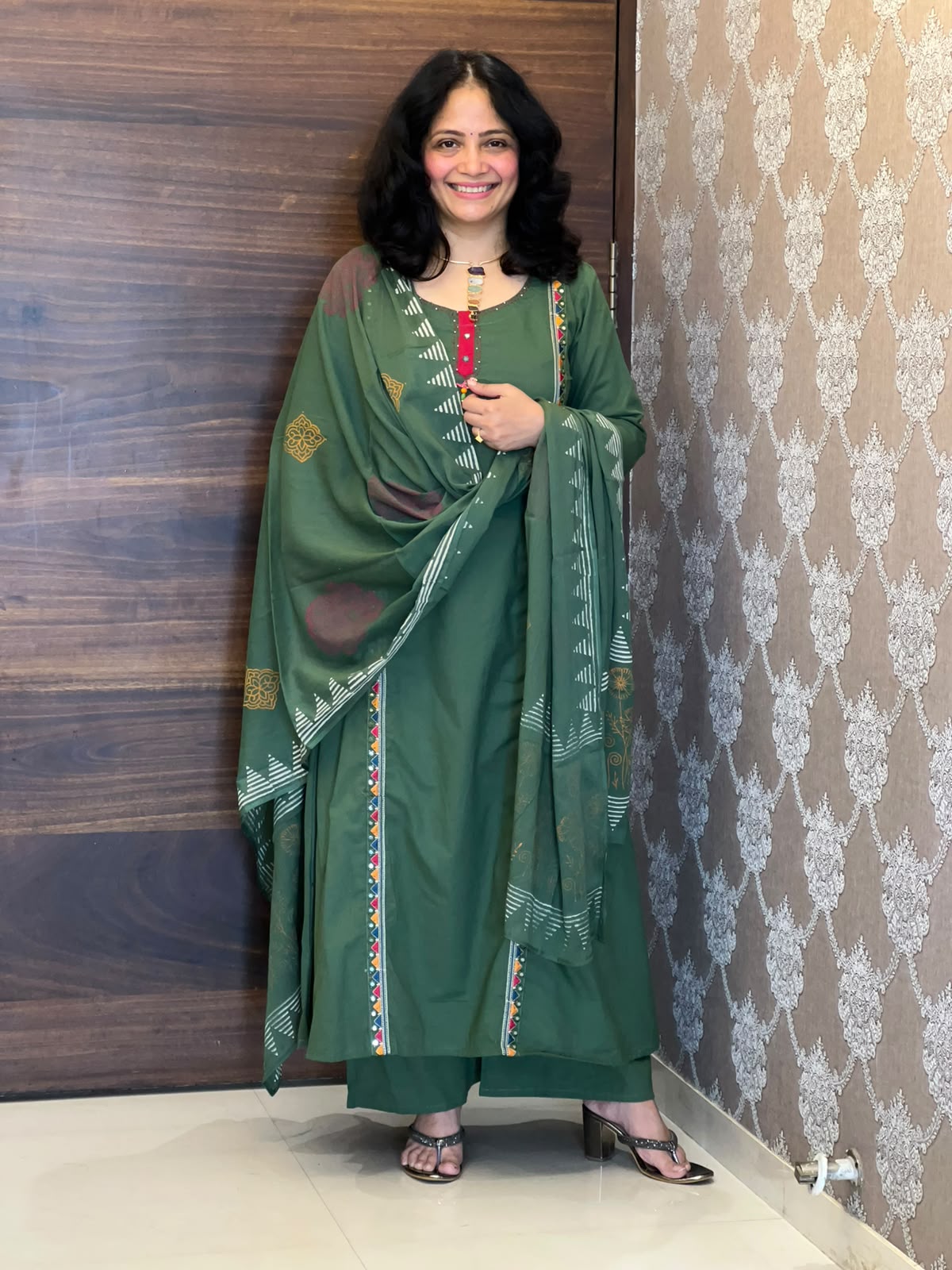 Forest Green Colour Pure Cotton Dupatta Set
