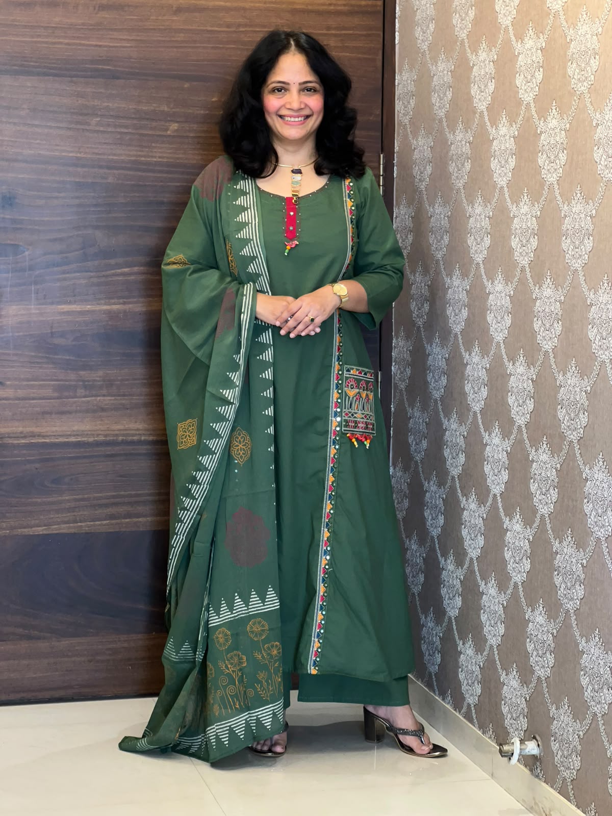 Forest Green Colour Pure Cotton Dupatta Set