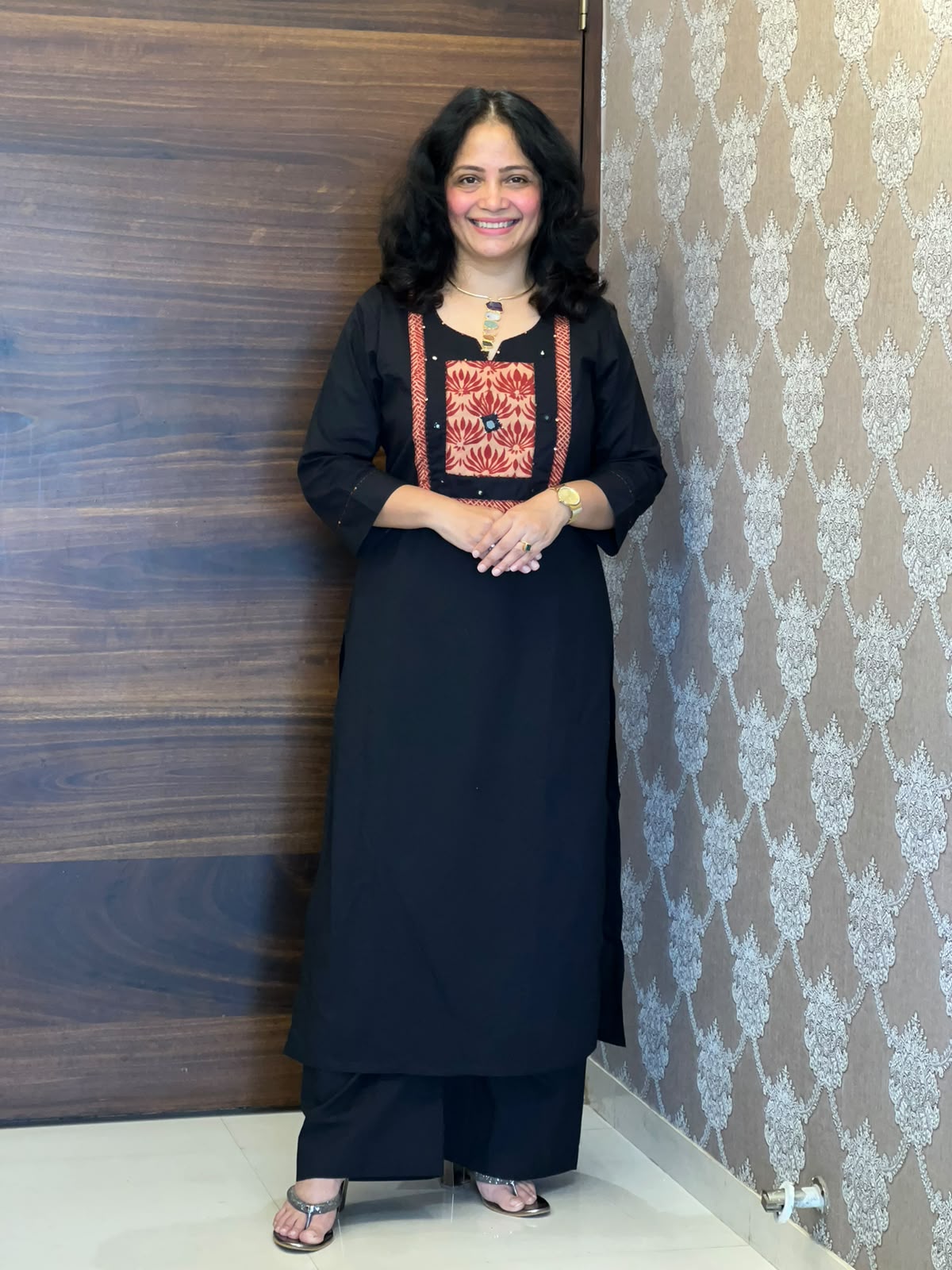 Black Color Work Dabu Cotton Dupatta Set
