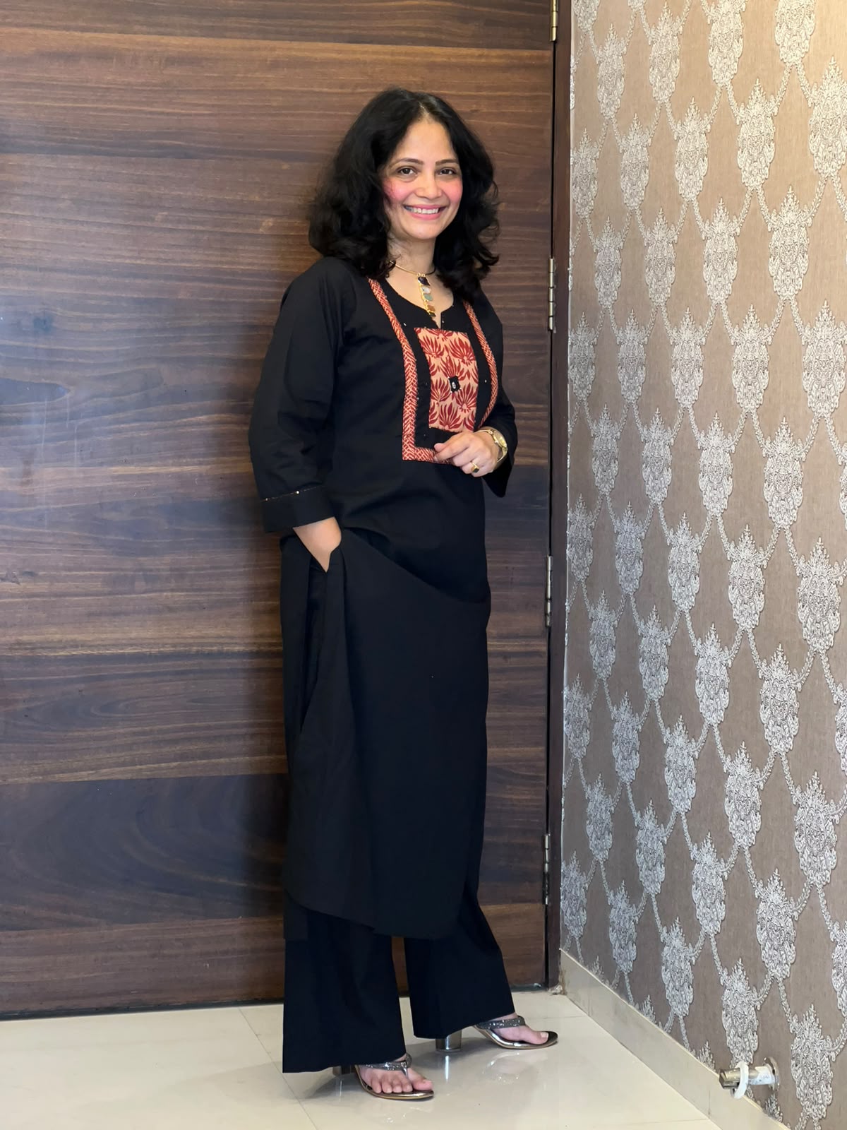 Black Color Work Dabu Cotton Dupatta Set