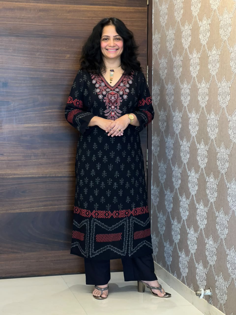 Black Color Block-Printed Pure Cotton Dupatta Set With Heavy Neck