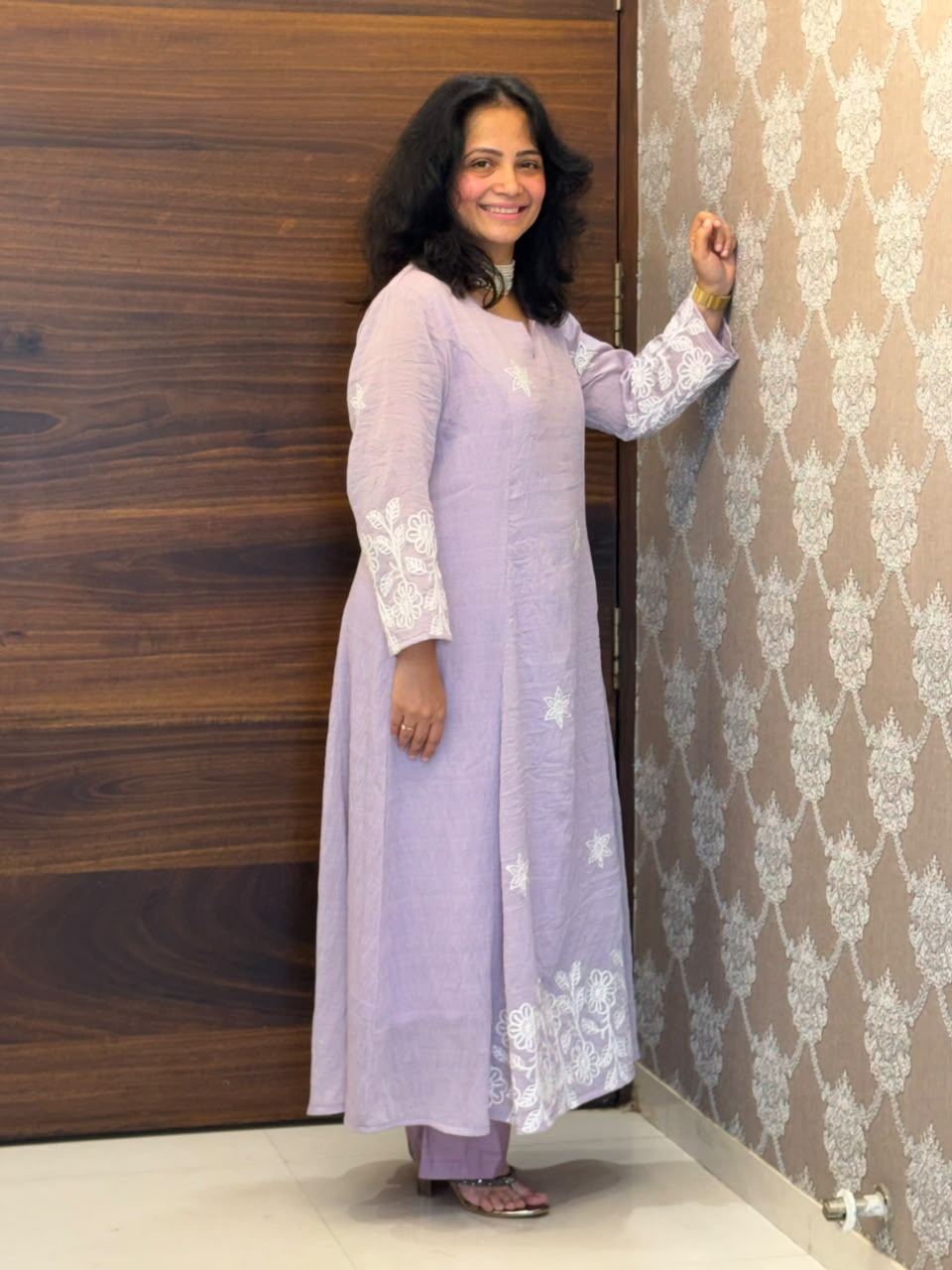 Pastel Lavender Color Mul Chanderi Dupatta Set