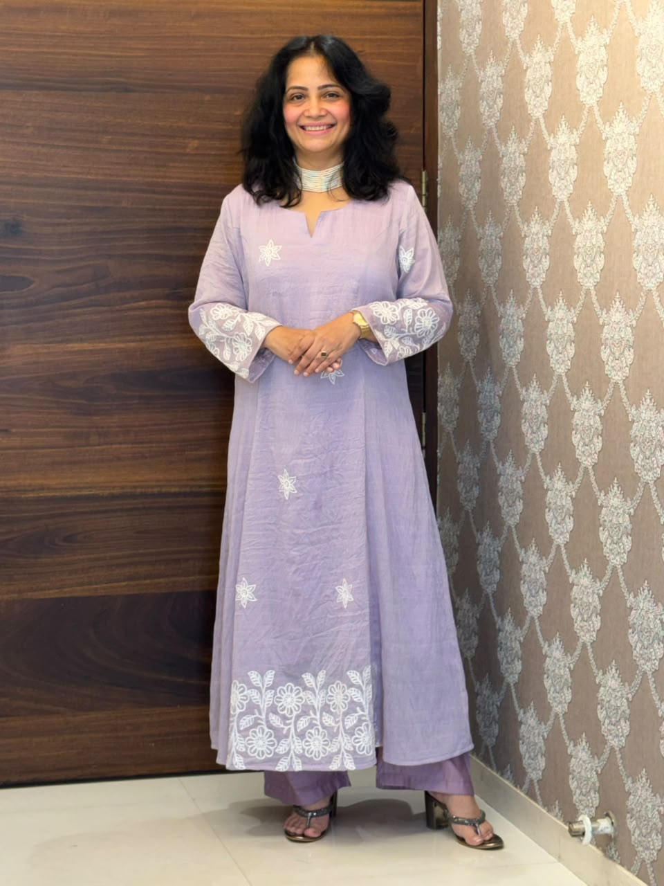 Pastel Lavender Color Mul Chanderi Dupatta Set