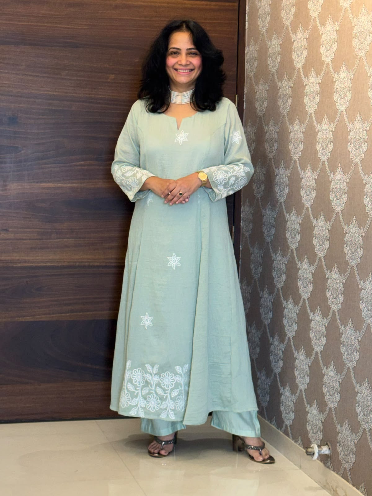 Pastel Mint Green Color Mul Chanderi Dupatta Set