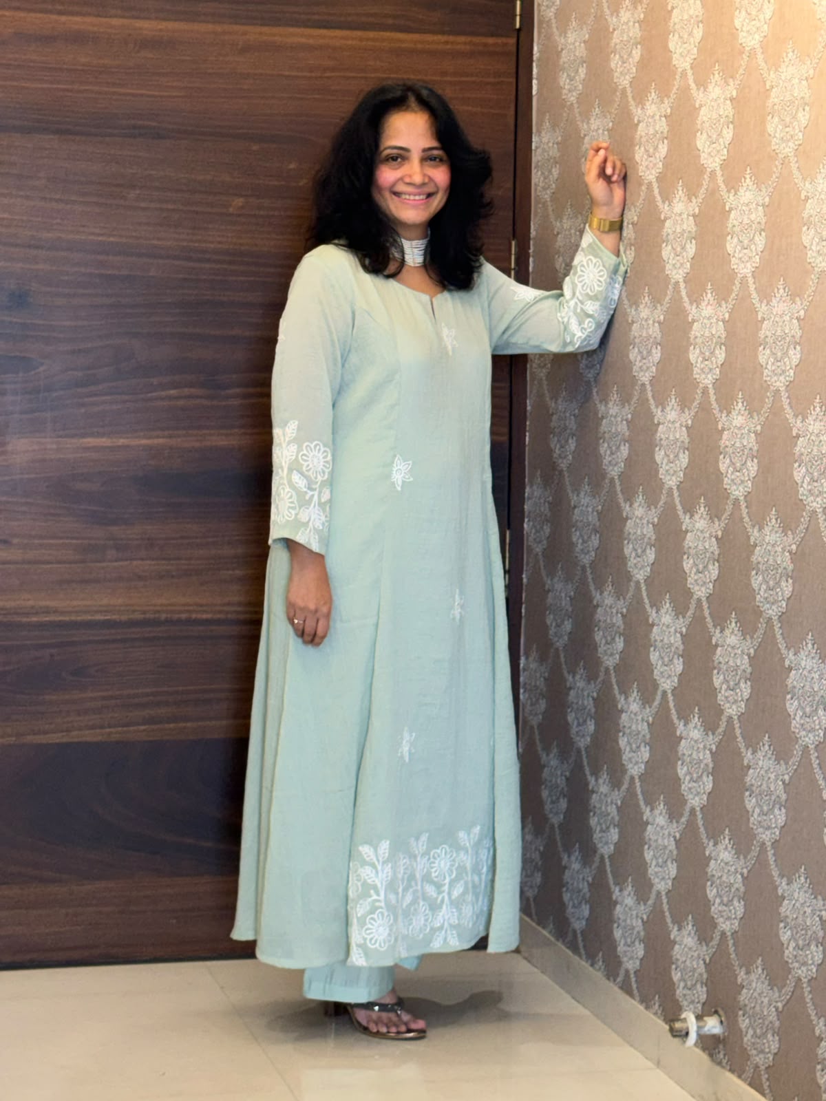 Pastel Mint Green Color Mul Chanderi Dupatta Set