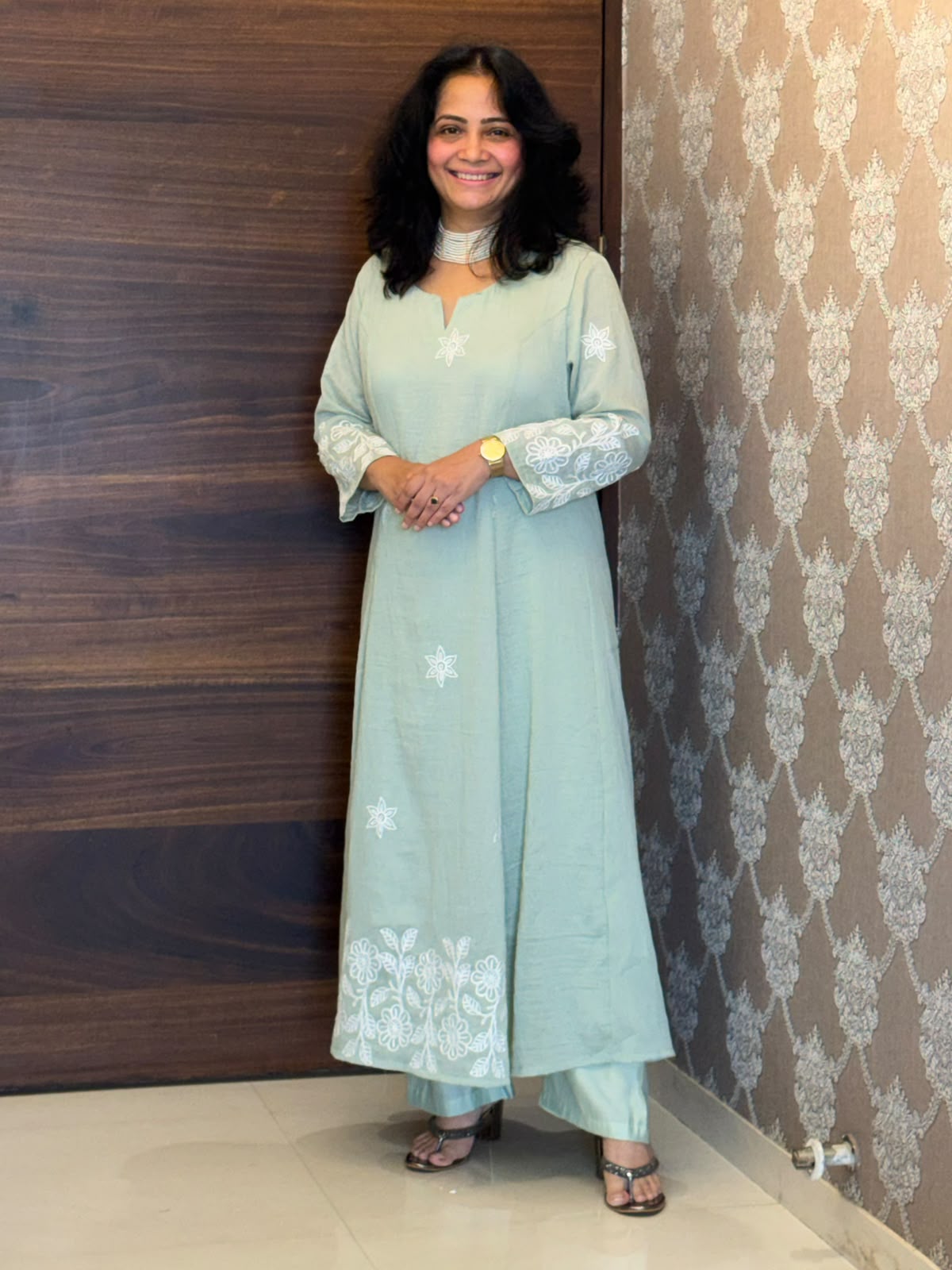 Pastel Mint Green Color Mul Chanderi Dupatta Set