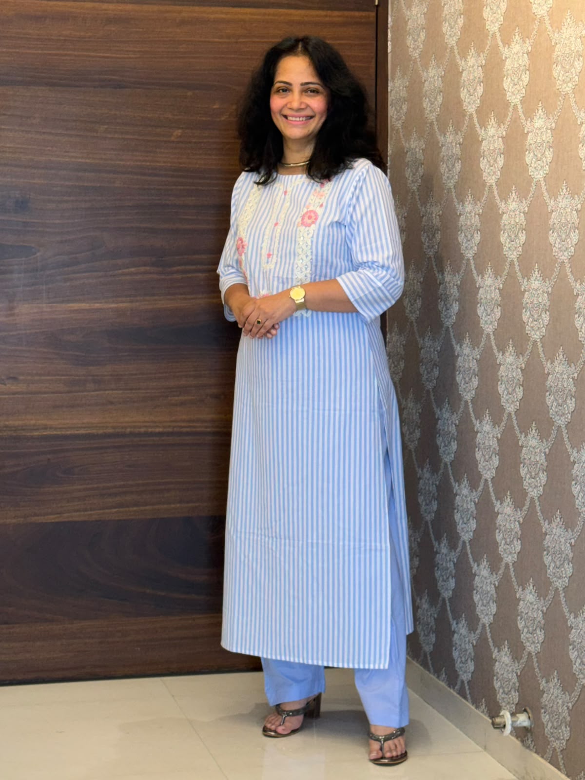 Blue Color Handloom Cotton Kurti-Pant Set
