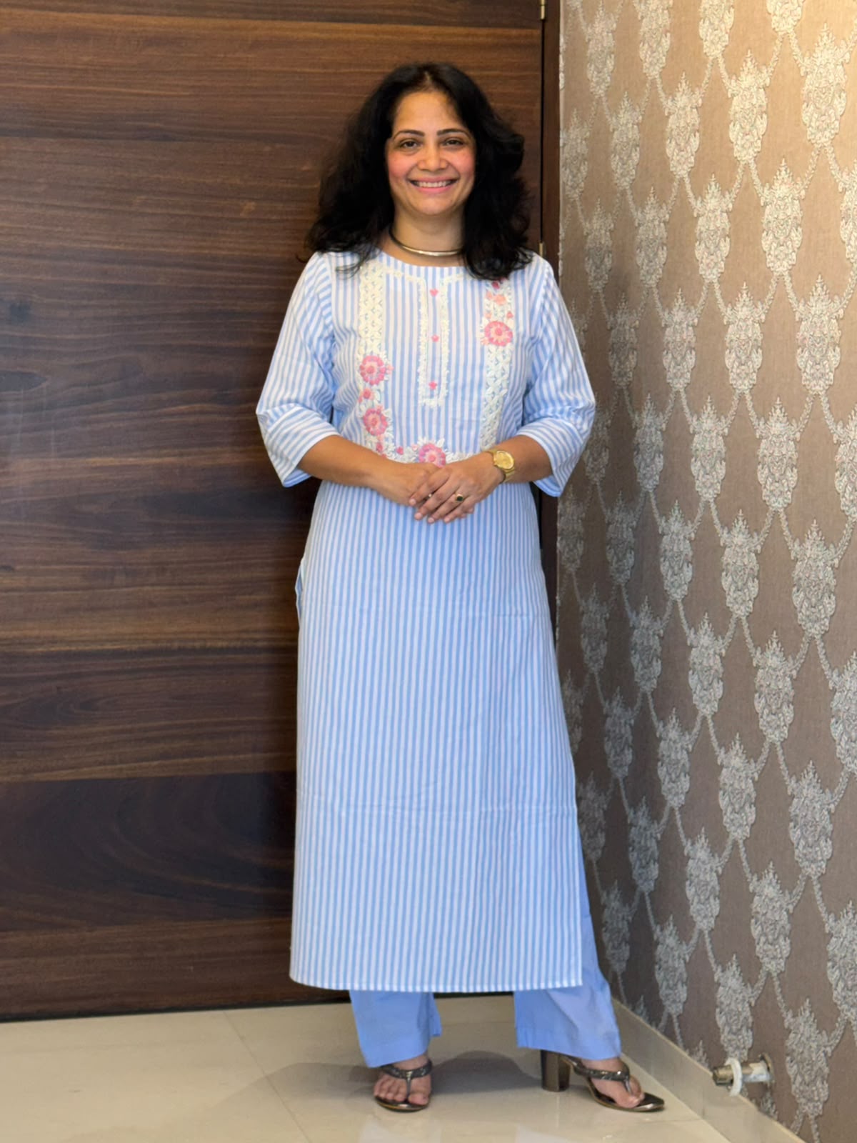 Blue Color Handloom Cotton Kurti-Pant Set