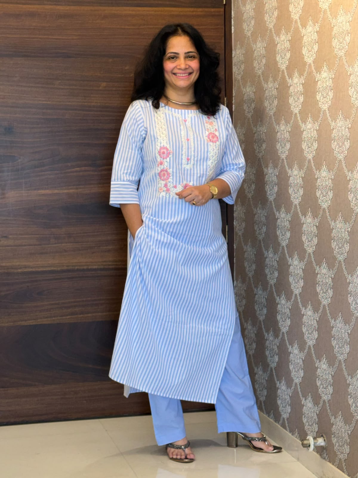 Blue Color Handloom Cotton Kurti-Pant Set