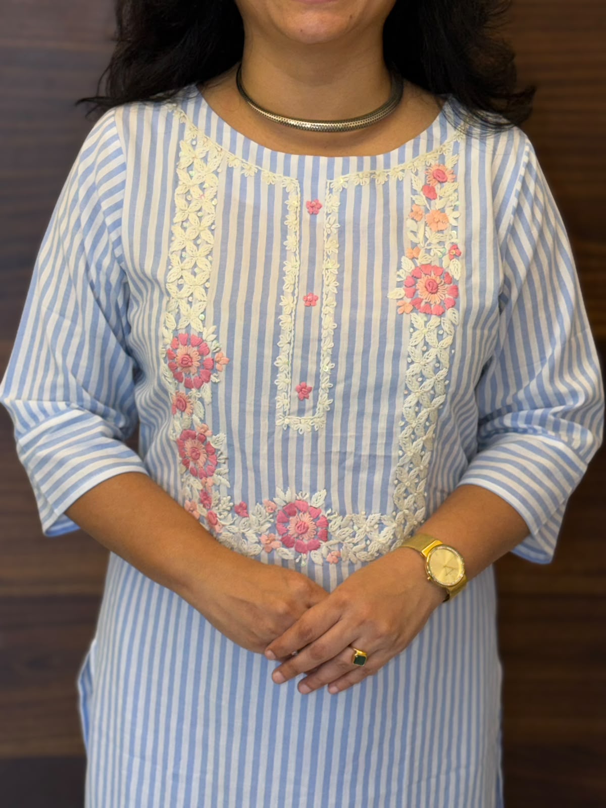 Blue Color Handloom Cotton Kurti-Pant Set
