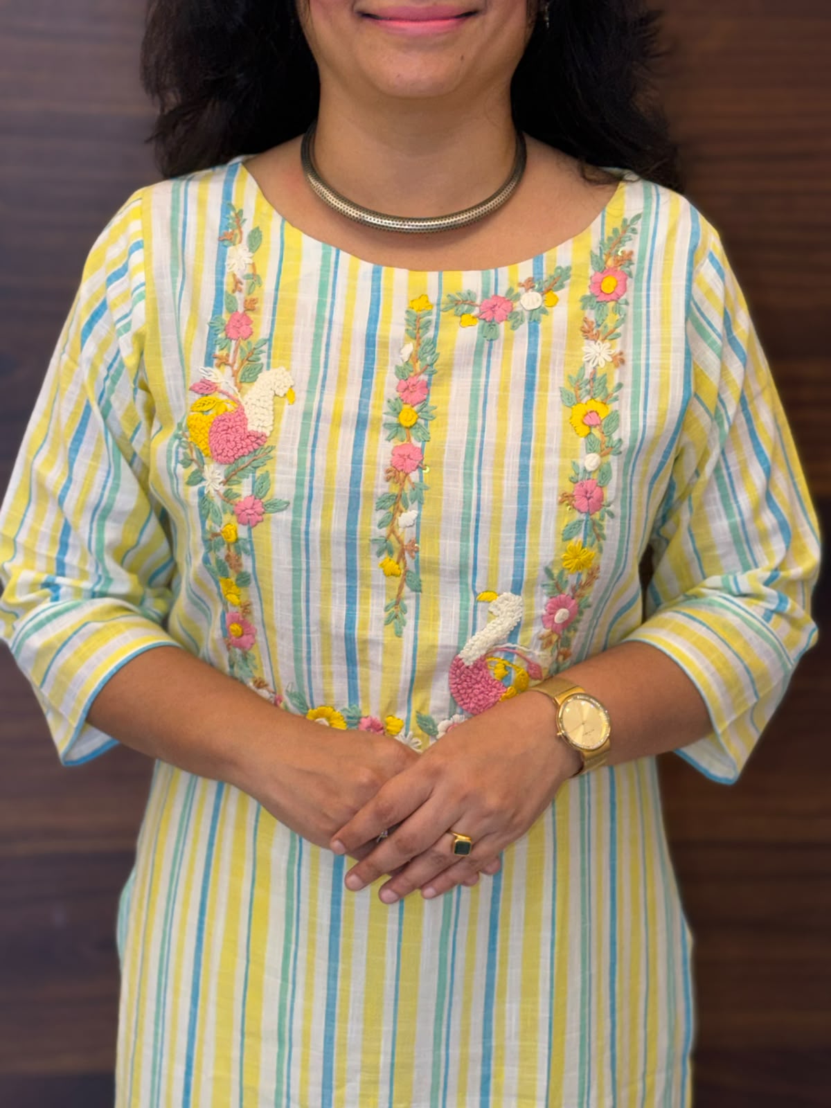 Yellow Color Handloom Cotton Kurti-Pant Set